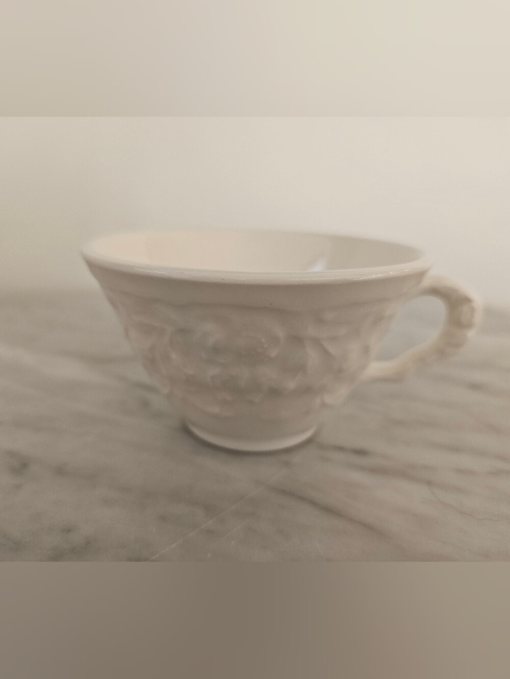 Steubenville Rose Point Tea Cup & Saucer Set White Embossed Floral Vintage - Picture 4 of 8